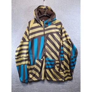 Burton Hoodie Mens XL Brown Blue Geometric Full Zip Jacket Streetwear Y2K‎